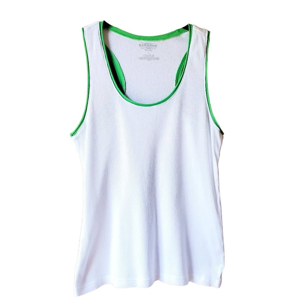 Express 90s Y2K Ribbed Racerback Tank Top White Green Women's Large